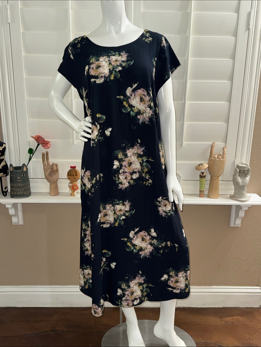 J. Jill Floral Midi Dress Navy Blue Floral